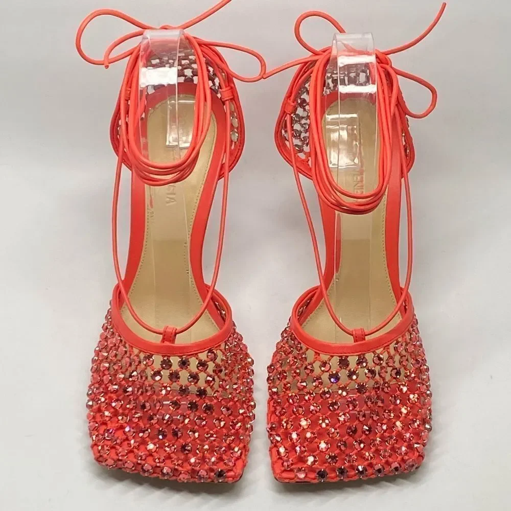 Bottega Veneta Stretch Embellished Ankle Strap High Heel Pumps size 39.5